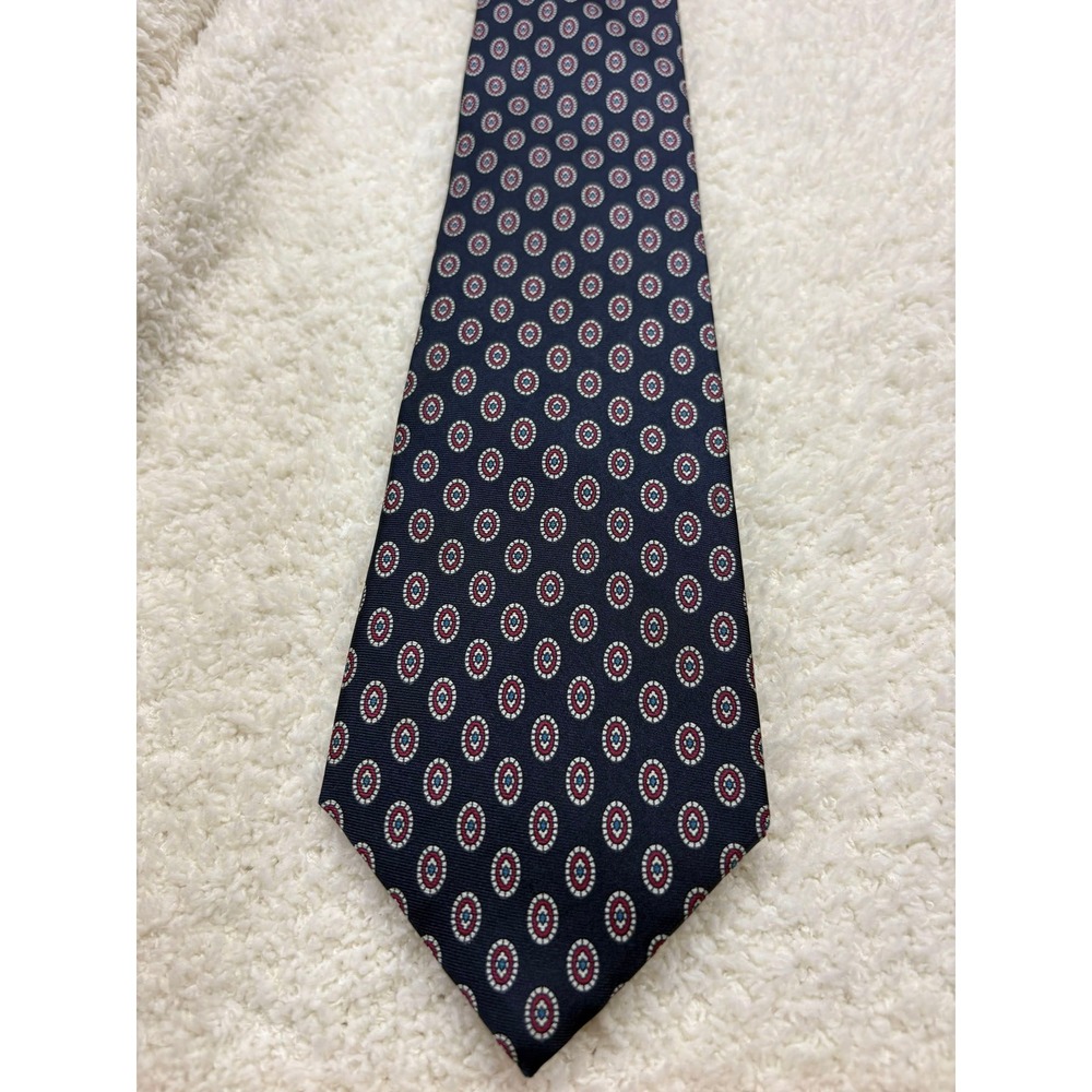Christian Dior Necktie Tie Mens Navy Blue Excellent Silk Geometric Medallion